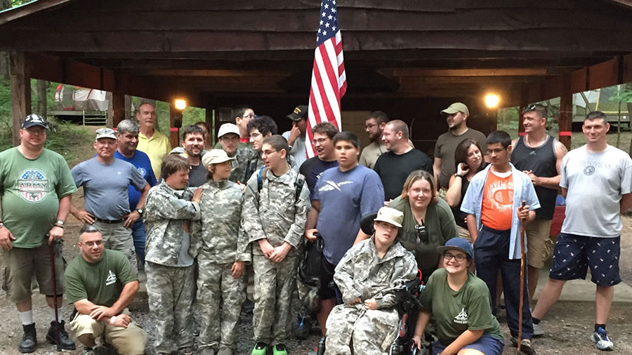 Veterans and friends at leanto